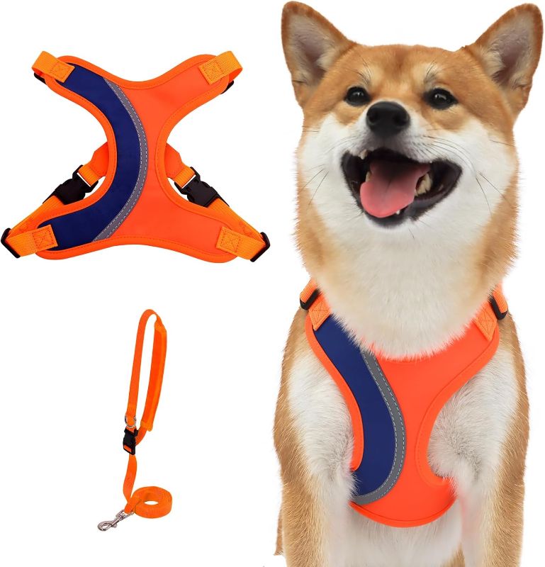 Photo 1 of BEYFIRG_ Dog Harness and Leash Set for Small and Medium Sized Dogs, Lightweight & Soft Puppy Harness, Adjustable and Reflective Harness Set for Training, Walking (M, Orange)
