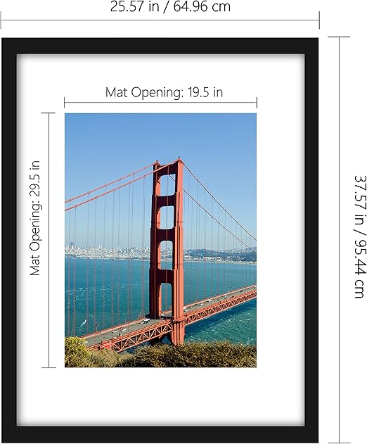 Photo 1 of  24x36 Poster Frame Picture Frames for Wall Decor, Display 20 x 30 Pictures with Mat or 24 x 36 Without Mat for Wall Mounting Display, Black.