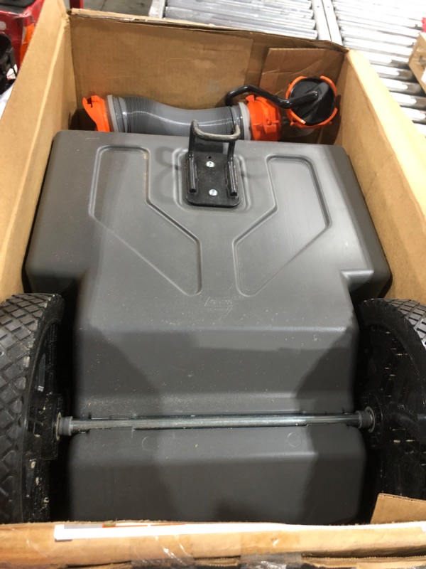 Photo 1 of Camco Rhino 15-Gallon Portable Camper / RV Tote Tank - Features Large Heavy-Duty No-Flat Wheels & Low Drain Hole - Includes Removable Steel Tow Adapter, 3’ RV Sewer Hose & More RV Accessories (39000) 15 Gallon Heavy Duty (2 Wheel)