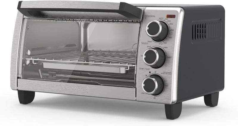 Photo 1 of BLACK+DECKER 4-Slice Toaster Oven, TO1756SB, Even Toast, 4 Cooking Functions Bake, Broil, Toast and Keep Warm, Removable Crumb Tray, Timer
