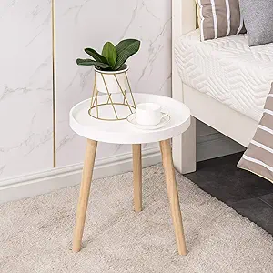 Photo 1 of Apicizon Round Side Table, White Tray Nightstand Coffee End Table for Living Room, Bedroom, Small Spaces, Easy Assembly Bedside Table, 15 x 18 Inches 