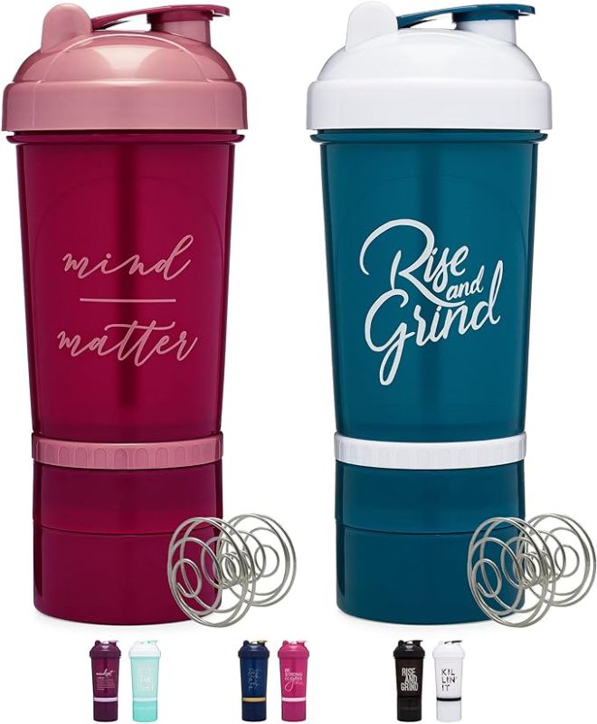 Photo 1 of [3-Pack] 20-Ounce Shaker Bottle with Action-Rod Mixer | Protein Shaker Bottle with Motivational Quotes | Shakers for Protein Shakes are BPA Free and Dishwasher Safe 