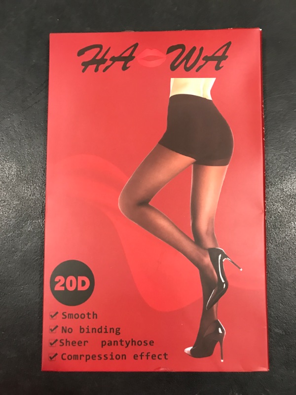 Photo 2 of [Size  X-Large] HA WA Black Tights for Women, 3 Pairs Sheer Tights with Control Top Pantyhose- Black