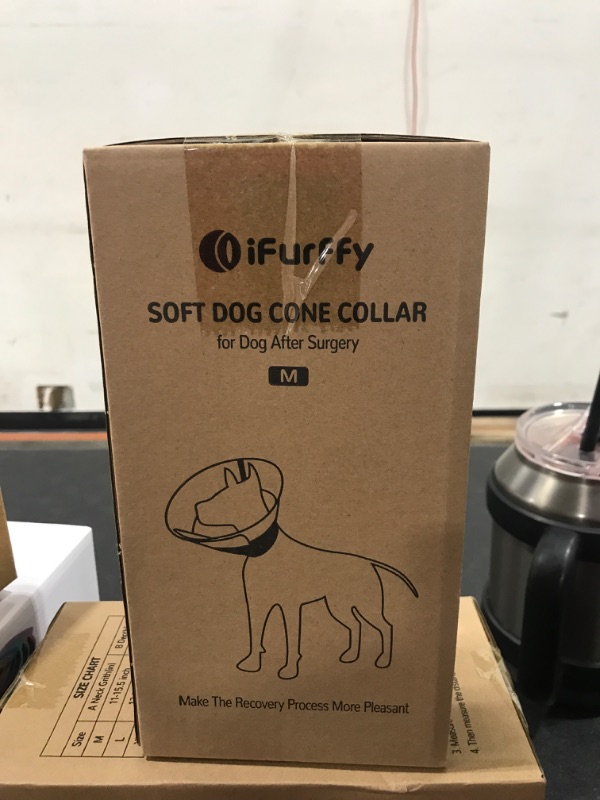 Photo 2 of [Size M] IFurffy Dog Cone for After Surgery?Breathable Soft Dog Cone for Medium Small Size Dog, Adjustable Drawstring and Buckle Dog Recovery Collar to Stop Licking and Scratching Wound (M)