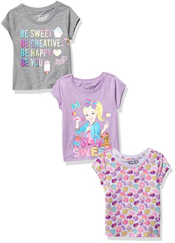 Photo 1 of [Size 4T] JoJo Siwa Girls' Toddler Short Sleeve T-Shirt Bundle 3 Pack Tees, Lavender, Charcoal Heather, Lavender Heather, 4T
