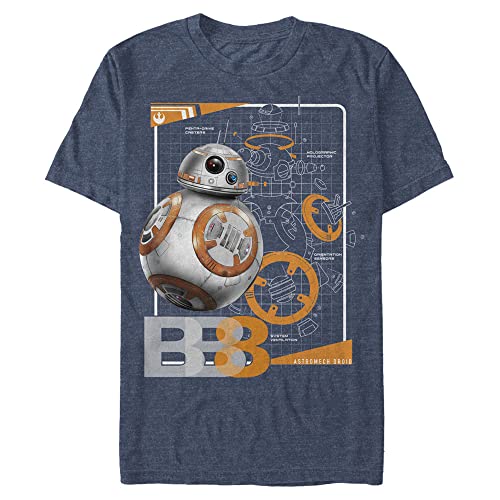 Photo 1 of [Size  XX-Large] Star Wars Big & Tall Last Jedi BB8 Schematic Men's Tops Short Sleeve Tee Shirt, Navy Blue Heather
