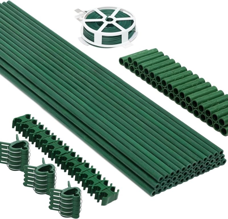 Photo 1 of 125pcs Garden Stakes Kit: includes 40 Sets of Fiberglass Plant Sticks Supports & Accessories for DIY 4ft, 5ft, 6ft, 7ft Stakes for Tomato, Vegetables, Indoor & Outdoor Gardening Supplies
