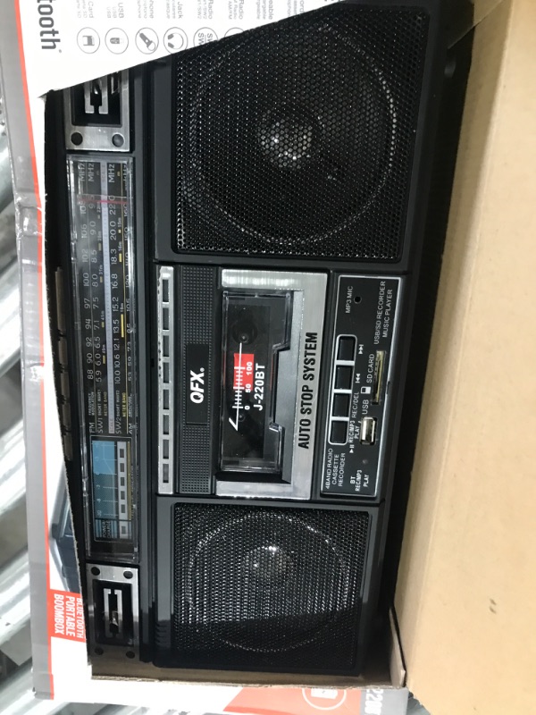 Photo 1 of QFX J-220BT Boombox MP3 Conversion from Radio to Cassette with 4-Band (AM, FM, SW1, SW2) Radio with Bluetooth, Dual 3” Speakers, Built-in Microphone, Recorder, and a 3-Band Equalizer

