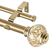 Photo 1 of 1 Inch Gold Double Curtain Rods 36 to 72 Inches (3-6 ft), Drapery Rods for Windows, Telescoping Dual Curtain Rod with Luxury Translucent Finials
