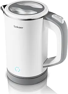 Photo 1 of  
Sekaer Small Electric Tea Kettle Stainless Steel 0.8L Portable Travel Hot Water Boiler, Mini Electric Coffee Kettle with Auto Shut-Off & Boil Dry Protection, Cordless Base & White