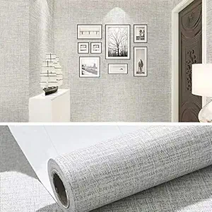 Photo 1 of 11 Yards Faux Gray Grasscloth Linen Wallpaper Peel and Stick Removable Simple Natural Embossed Textured Paper Self Adhesive Room Wall Decoration,32.8 Ft X 17.9 inch