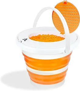 Photo 1 of Aimzone Gel Blaster Bucket with Strainer, Holds +16,000, Collapsible Gel Ammo Tub Large Capacity, Gel Balls Container, Gel Bullets, Water Based Beads, Compatible with Any Gel Blaster, (Orange)