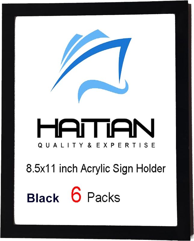 Photo 1 of 6 Pack of HAITIAN Acrylic Magnetic Sign Holder 8.5x11 inch Front Open Loading Wall Mount Self Foam Adhesive Tape Display Frame, Black Color 