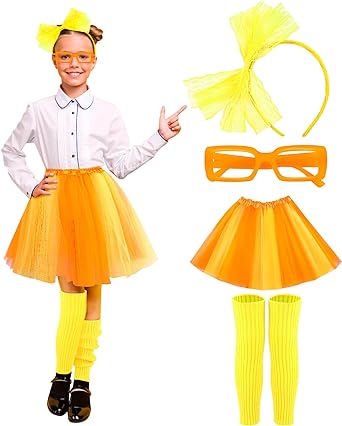 Photo 1 of Yahenda 4 Pcs Orange and Yellow Costume Accessories for Girls Tulle Tutu Skirt Headband Socks and Glasses for Cosplay Party

