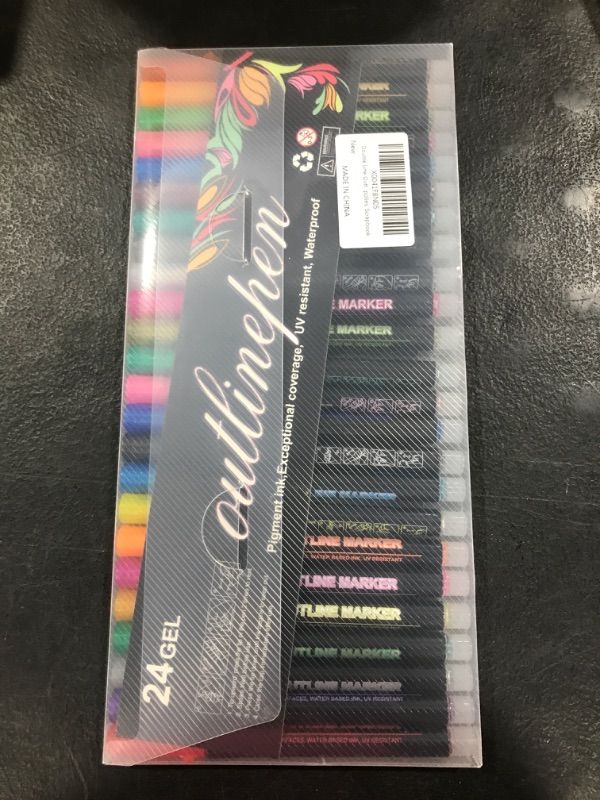 Photo 2 of Double Line Outline Markers,Squiggles Outline Markers,24 Colors Shimmer Outline Marker Set, Self Outline Metallic Glitter Doodle Drawing Markers Pens for Drawing, Art Supplies, Scrapbook