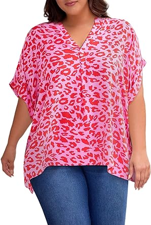 Photo 1 of Eytino Womens Plus Size Tops V Neck Half Sleeve Casual Loose Blouse Leopard Printed Tee Shirts(5X) 