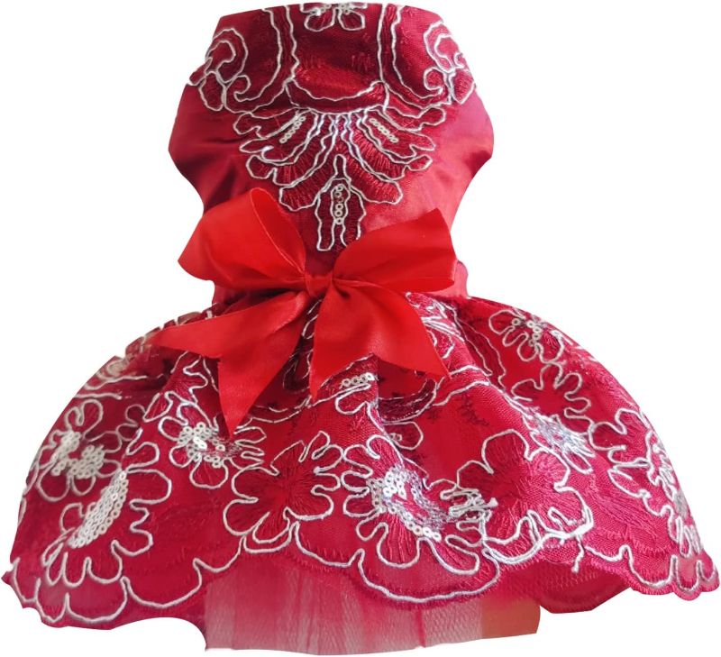 Photo 1 of Dog Dress Pet Party Dress Wedding Dress for Cats and Dpgs Puppy Dress Embroidered Skirt Mesh Princess Dress Wine Red M
