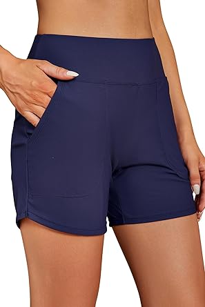 Photo 1 of SHEKINI Women's Swim Shorts 5" Quick Dry Board Shorts High Waisted Swimsuits Trunks with Pockets --SMALL
