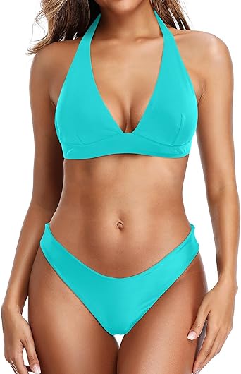 Photo 1 of Holipick High Cut Bikini Sets for Women Two Piece Halter Cheeky Swimsuit V Neck Sexy Bathing Suits--