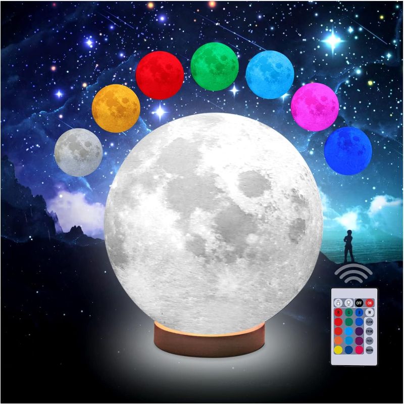 Photo 1 of 3D Galaxy Ball Moon Lamp - 16 Colors Moonlight Globe Luna Night Light with Stand Remote & Touch Control Night Light Bedroom Decor for Kids Girls Boys Women Gifts (Moon) 