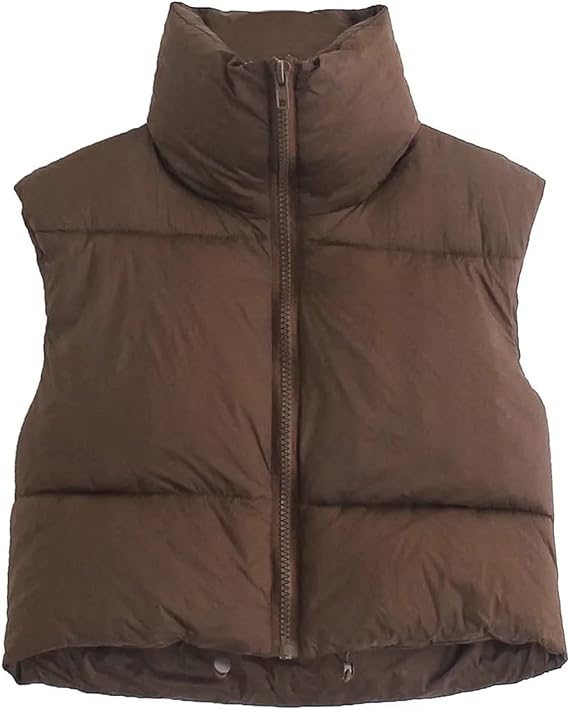 Photo 1 of Kissonic Women's Padded Down Vest Puffer Stand Collar Zip Up Crop Sleeveless Jacket ---XL
