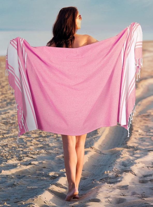 Photo 1 of Limited-time deal: Turkish Cotton Fouta Towel 2 Pack, Thin Beach Towel, Fouta Beach Towel, Turkish Peshtemal Towels, Pestemal Towels, Thin Camping Bath, Pool Blanket, Fouta Towels 100% Cotton- 36x71 Inch - Pink