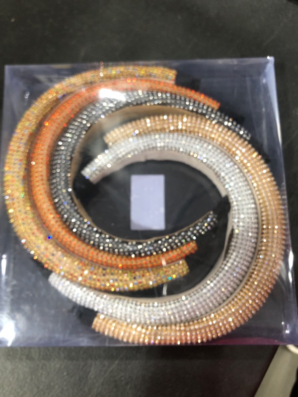 Photo 1 of milylove 5 PCS Bling Padded Rhinestone Headband Diamond Crystal Beaded Wide Headband Bejewelled Hairband Luxury Sparkly Glitter Hair Accessories for Women Girls 1 Count (Pack of 1) 5 Colors Rhinestone Headbands