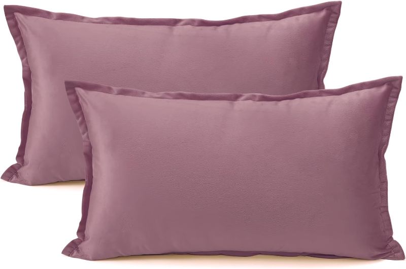 Photo 1 of ARLTTH Decorative Velvet Throw Pillow Covers Set of 2 Soft Pillow Covers Soild Square Cushion Case for Home Decor, Couch, Bedroom, Living Room (12x20, Pink) 