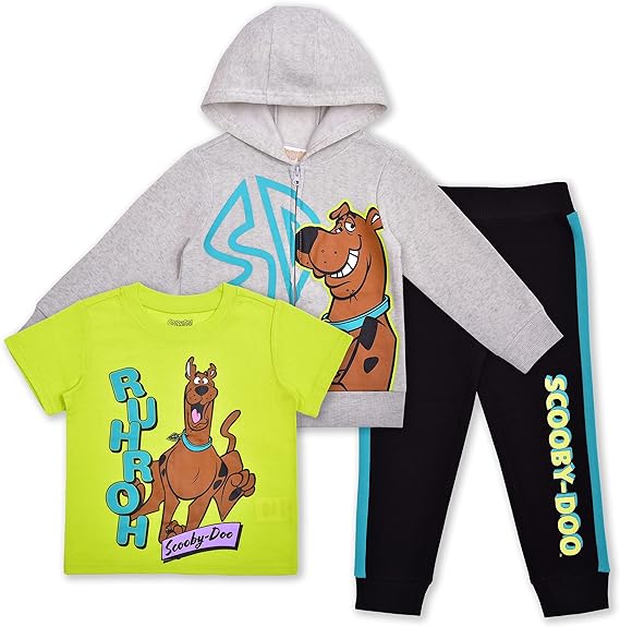Photo 1 of Scooby-Doo Boy's 3 Piece Graphic T-Shirt, Zip Up Fleece Hoodie and Jogger Pant Set--SIZE 7