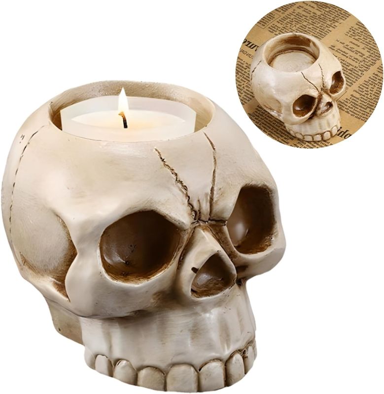 Photo 1 of ZCYJHOT Gothic Skeleton Candlestick, Skeleton Candlestick,Resin Skeleton Candlestick,Skull Candle, Halloween Skull Candlestick,Halloween Family Party Decoration
