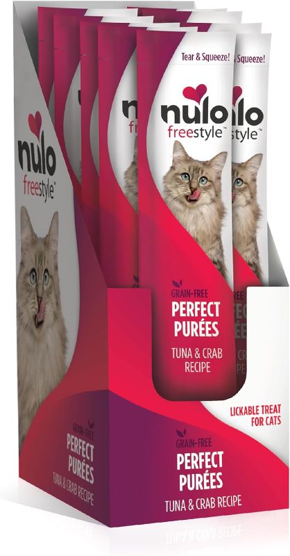 Photo 1 of Nulo Freestyle Grain-Free Perfect Purees Premium Wet Cat Treats, Squeezable Meal Topper for Felines, High Moisture Content to Support Cat Hydration, 0.5 Ounce, Tuna & Crab

