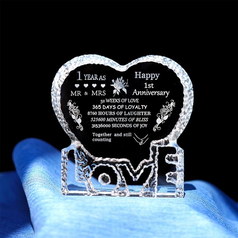 Photo 1 of HD LIVING Happy 1st Year of Marriage The First Wedding for Wife Husband Thank You Gifts for Women Crystal Paperweight Valentine's Day Decoration for Home 