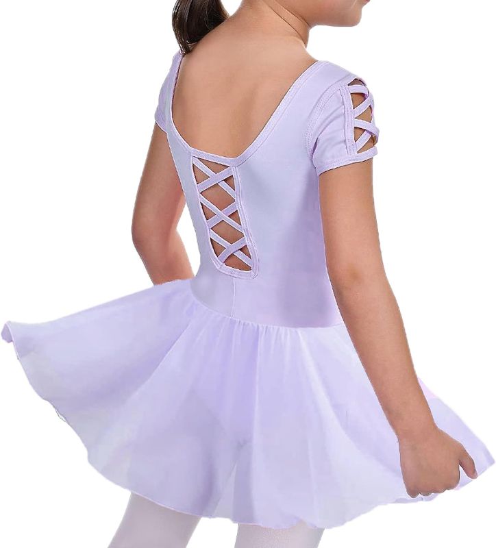 Photo 1 of FERWANG Little Toddler Girls Muti-Cross Strap Ballet Gymnastics Leotards Dance Dress with Tutu Skirt