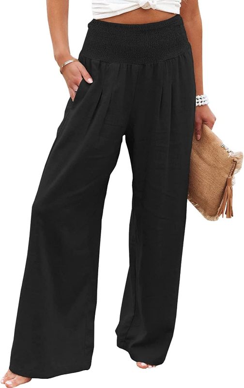 Photo 1 of Ru Sweet Women High Waisted Cotton Linen Palazzo Pants Wide Leg Long Lounge Pant Trousers with Pocket --MED
