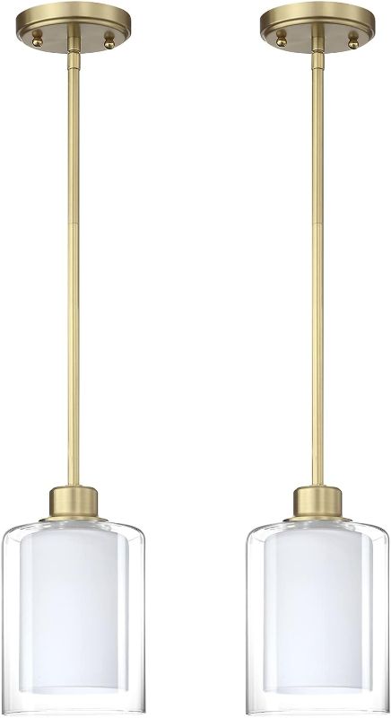Photo 1 of Dolaimi House Adjustable 1 Light Indoor Mini Hanging Pendant Light Gold Finish (Set of 2) with Clear Frosted Glass Chandelier Shade for Bar, Dining Room Island Kitchen 