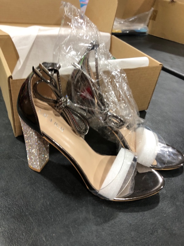 Photo 1 of Women's Heels Chunky High Heels Sandals for Women Comfy Open Toe Strappy Rhinestone Heeled White Silver Gold Black Ankle Clear Dress Shoes--SIZE 41
