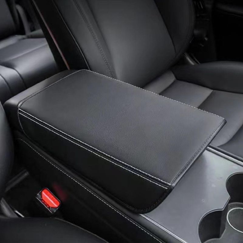 Photo 1 of ciizssria Car Armrest Cover for Tesla Model 3 Model Y 2017-2021 2022 2023 2024,PU Leather Center Console Protector Pad Automobile Waterproof Armrest Box Mat for Tesla Accessories 2024(Black) 