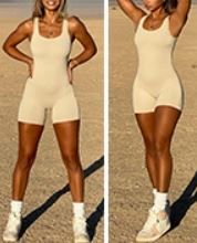Photo 1 of RoniKasha Rompers for Women Yoga Workout Ribbed Square Neck Sleeveless Sport Romper Jumpsuits-large