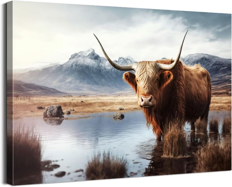 Photo 1 of  LANIFANT Highland Cow Canvas Cow Print Room Decor Farmhouse Pictures Wall Decor Cow Wall Decor Animal Posters Farmhouse Picture Highland Cow Print for Bedroom Farmhouse Decor (12''Hx18''W) 