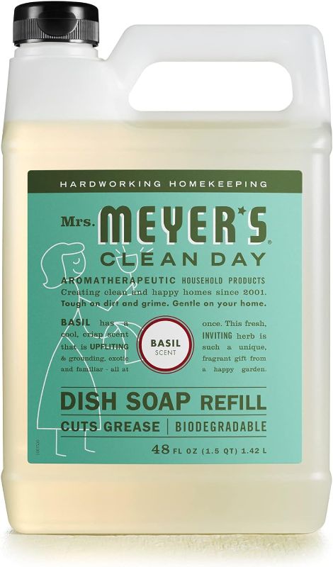 Photo 1 of MRS. MEYER'S CLEAN DAY Liquid Dish Soap Refill, Biodegradable Formula, Basil, 48 fl. oz
