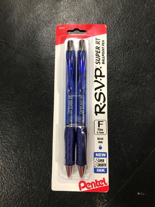 Photo 2 of Pentel RSVP Super RT Ballpoint Pen, (0.7mm) Fine Line, Blue Ink, 2-Pk - BX477BP2C Blue 2 Count (Pack of 1) Fine Line
