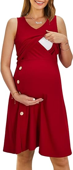 Photo 1 of OUGES Womens Short/Long Sleeve Maternity Dress Knee Length Breastfeeding Nursing Dress Sleeveless Small C Sleeveless