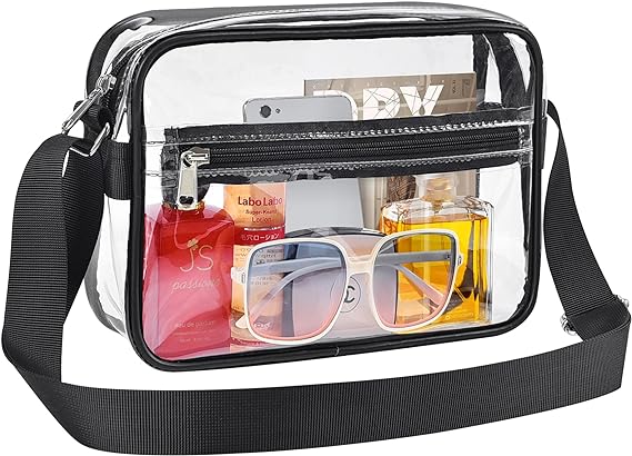Photo 1 of Clear Crossbody Messenger Shoulder Bag Stadium Approved for Women and Men, Clear Purse for Work Travel Concert and Sport Events-Black