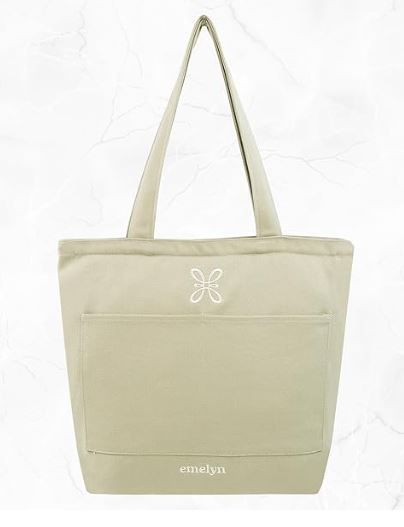 Photo 1 of EMELYN Canvas Women Tote Bag with Zipper, Pockets Foldable Casual Medium Shoulder Handbag Travel Work Beach Gym
