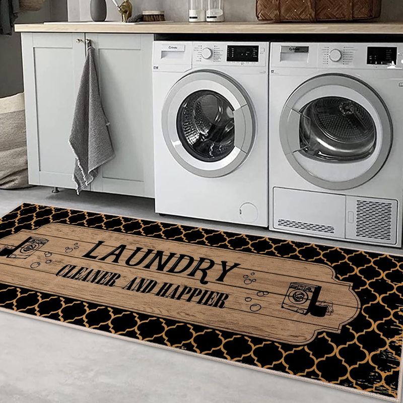 Photo 1 of Yinuomo Laundry Room Rug Runner 20"X59" Non Slip Laundry Rugs and Mats for Laundry Room Decor Washable Runner Rugs for Kitchen Floor Laundry Room Bathroom Hallway Entryway Area Rugs Black
