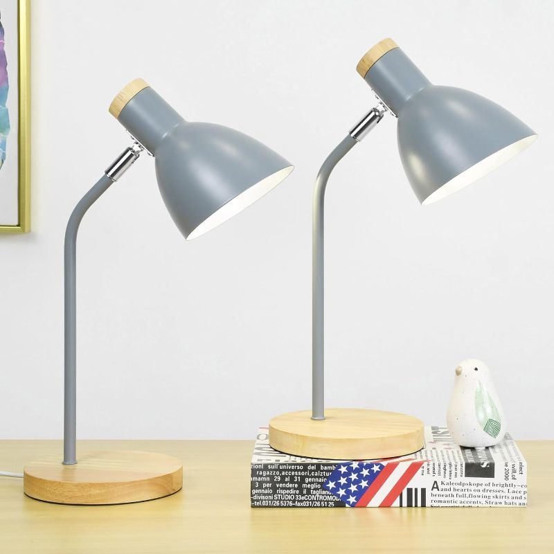 Photo 1 of Lampwell Helle Grey Office Desk Lamp for Home Office,Adjustable Desk Lamp for Bedrooms,Set of 2,Wood Desk Lamp for Desk,Kids Desk Lamp,Student Desk Lamp for Dorm,9.69×5.91×14.88IN,LED Bulb Included
