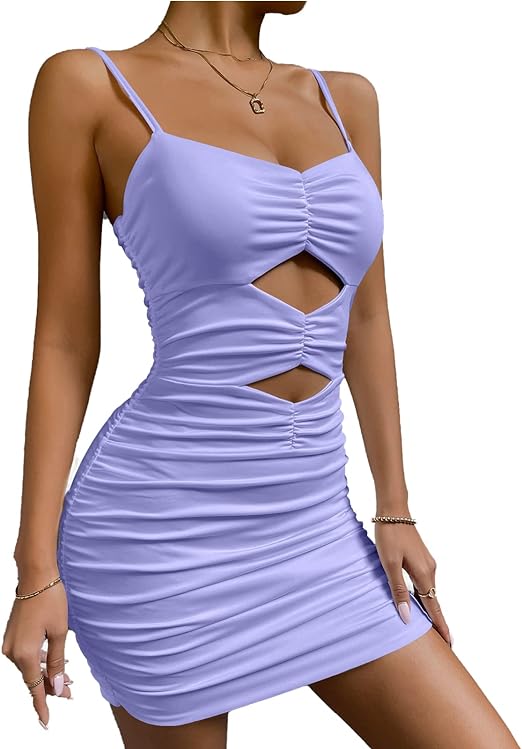 Photo 1 of Sexy Mini Dress,Women’s Sleeveless Backless Suspender Dress Hollow Out Hip Skirt for Cocktail Club Wear YH22067 X-Small 