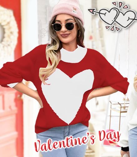 Photo 1 of Valentine Sweater for Women Gifts for Her Long Sleeve Crewneck Heart Pullover Sweaters Women Casual Tops Small 