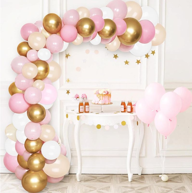 Photo 1 of 105pcs White Pink Gold Balloons Garland Arch Kit, White Nude Balloons with Metallic Chrome Gold Latex Balloons Arch Kit for Boho Wedding Birthday Bridal Baby Shower Theme Party Decorations
