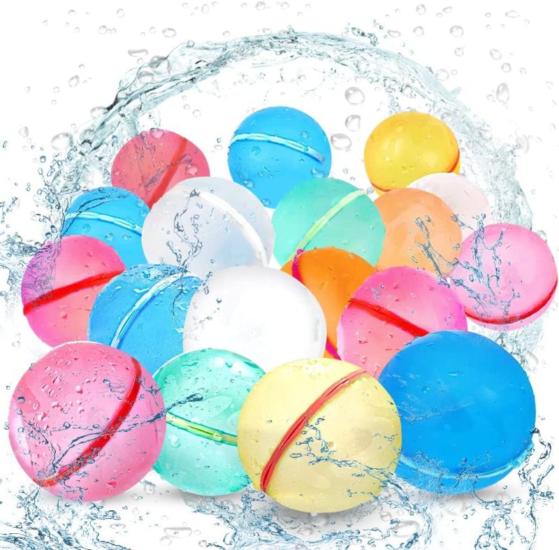Photo 1 of Reusable Water Balloons Quick Fill Self Sealing, Refillable Water Balls for Kids Aldult, Water Bomb Splash Balls for Pool, Outdoor Water Toys Balloons for Water Fight Game, Summer Fun Party, 18 Pack 